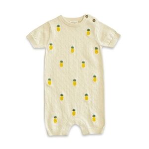 Ivory Pineapple Knit Short-Sleeve Romper - Kids One Piece